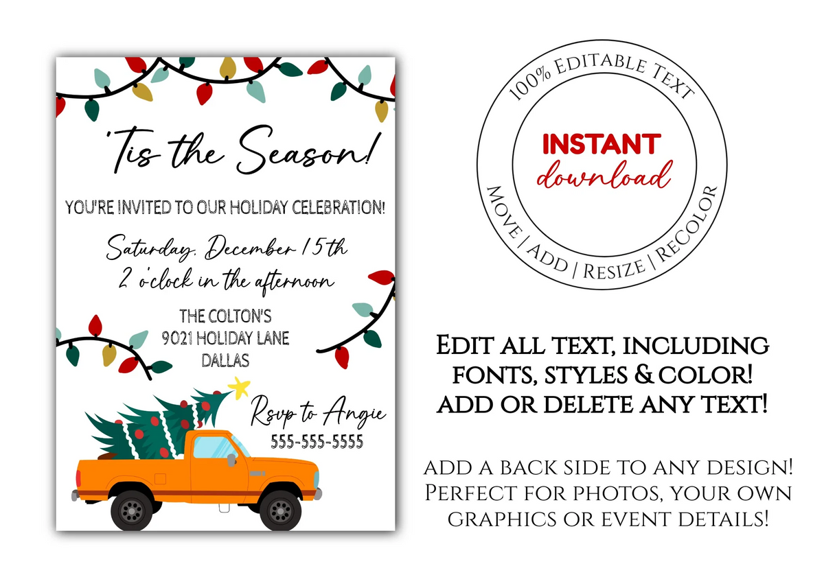 Christmas Party Invitation Template - Digital & Printable