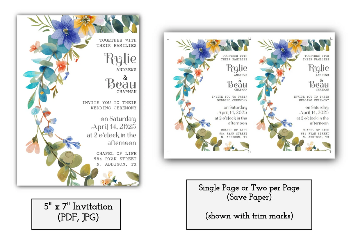 Floral Wedding Invitation Template - Printable & Digital